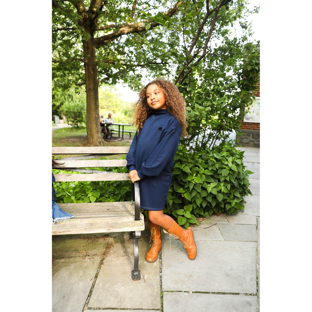Girls Navy French Terry One Piece